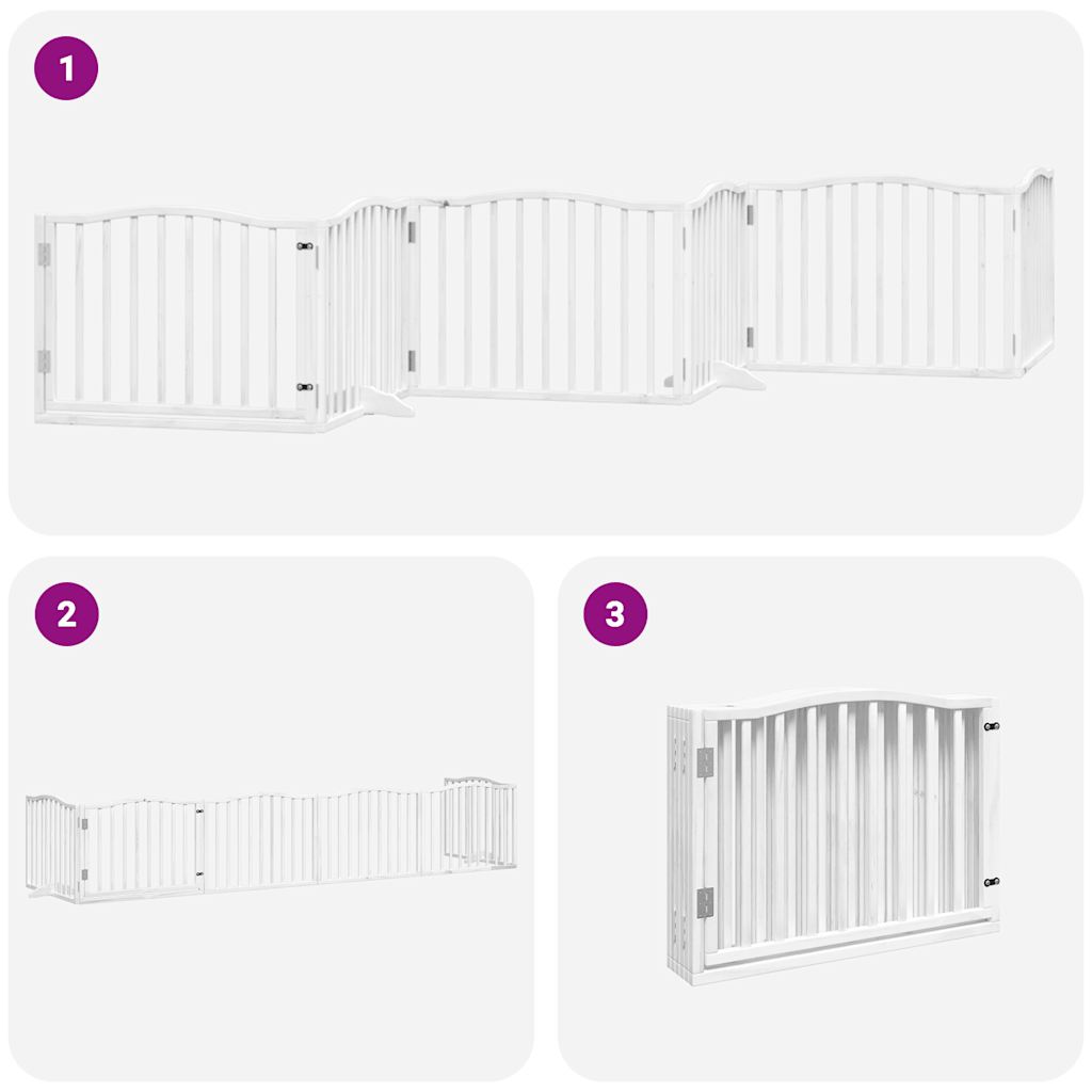 vidaXL Dog Gate with Door Foldable 6 Panels White 480 cm Poplar Wood