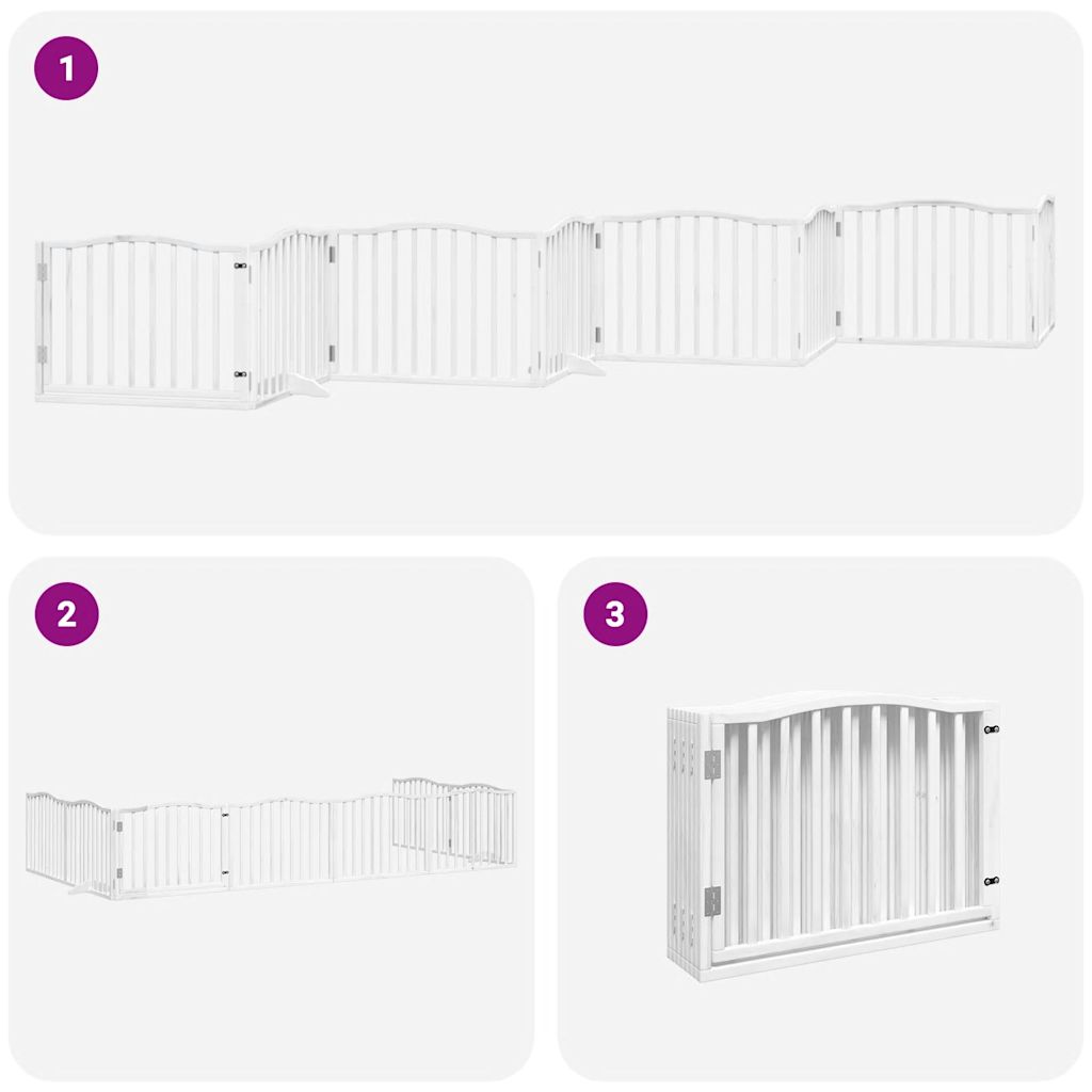 vidaXL Dog Gate with Door Foldable 8 Panels White 640 cm Poplar Wood