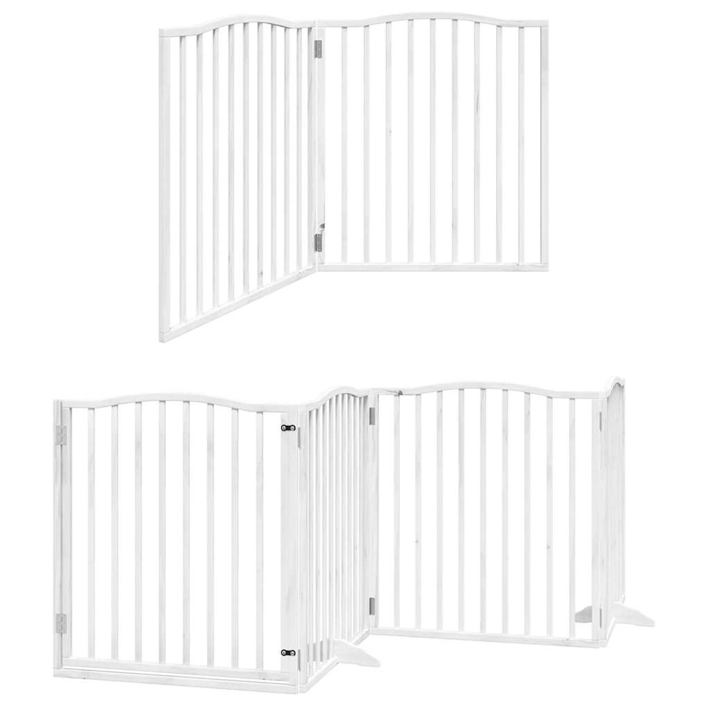 Dog Gate with Door Foldable 6 Panels White 480 cm Poplar Wood