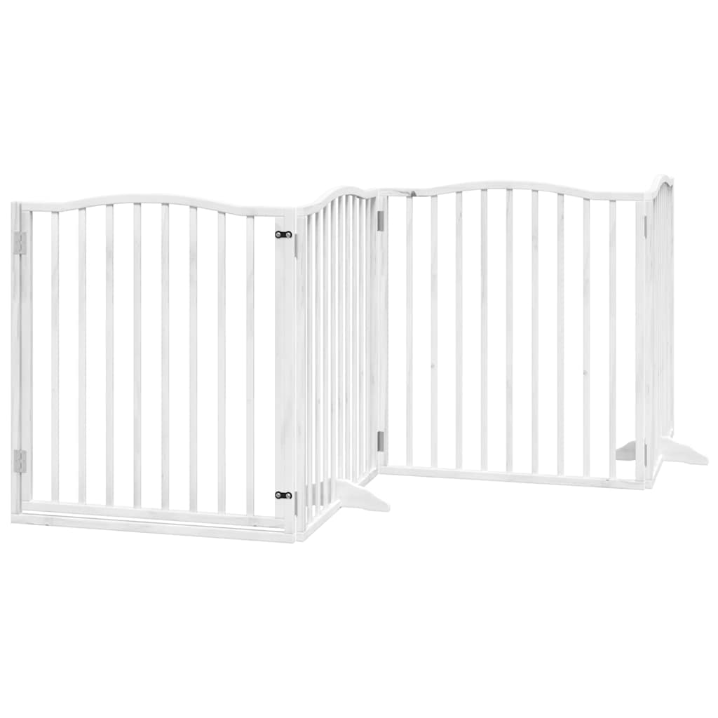 Dog Gate with Door Foldable 8 Panels White 640 cm Poplar Wood