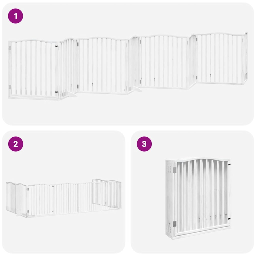 vidaXL Dog Gate with Door Foldable 8 Panels White 640 cm Poplar Wood