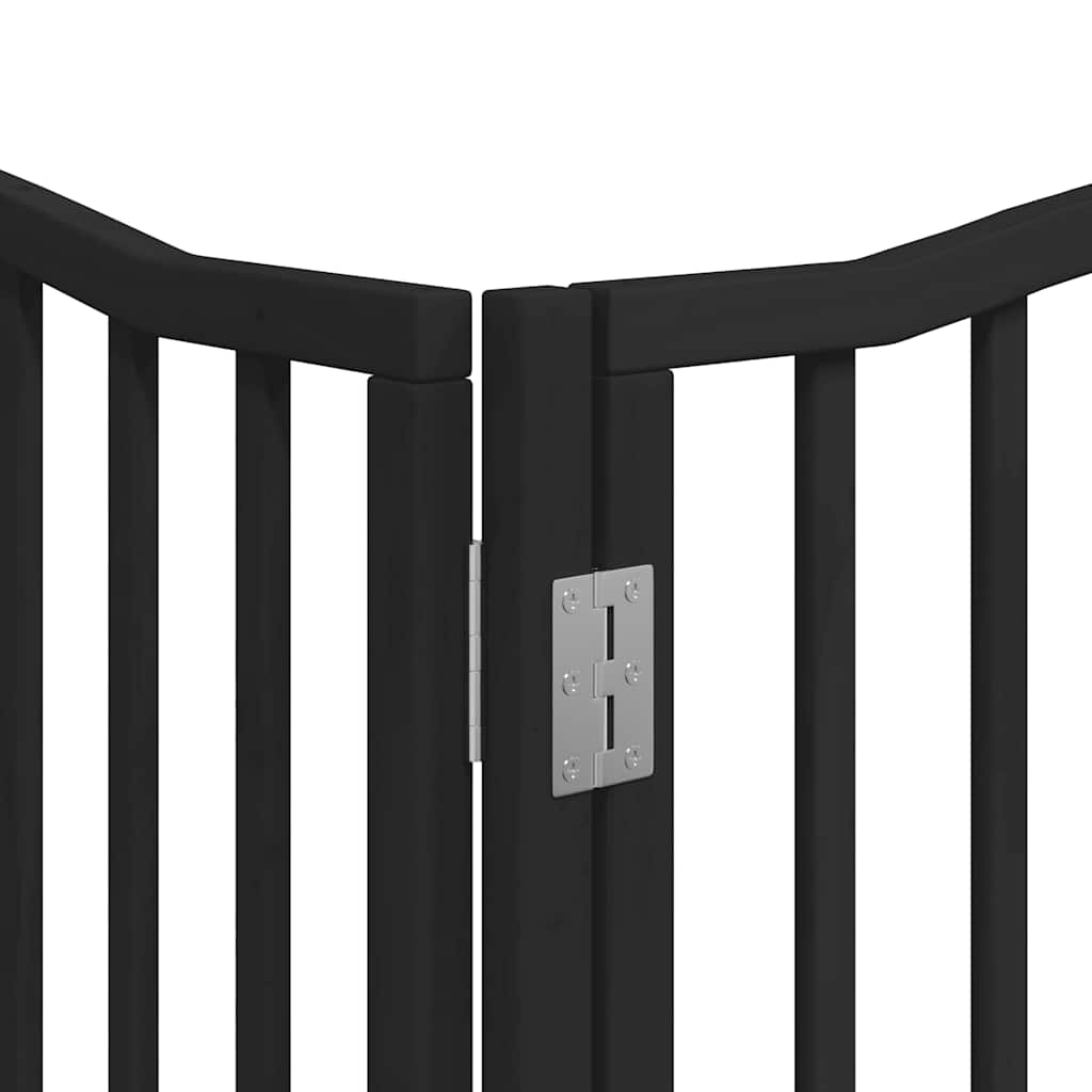 Dog Gate with Door Foldable 8 Panels Black 640 cm Poplar Wood