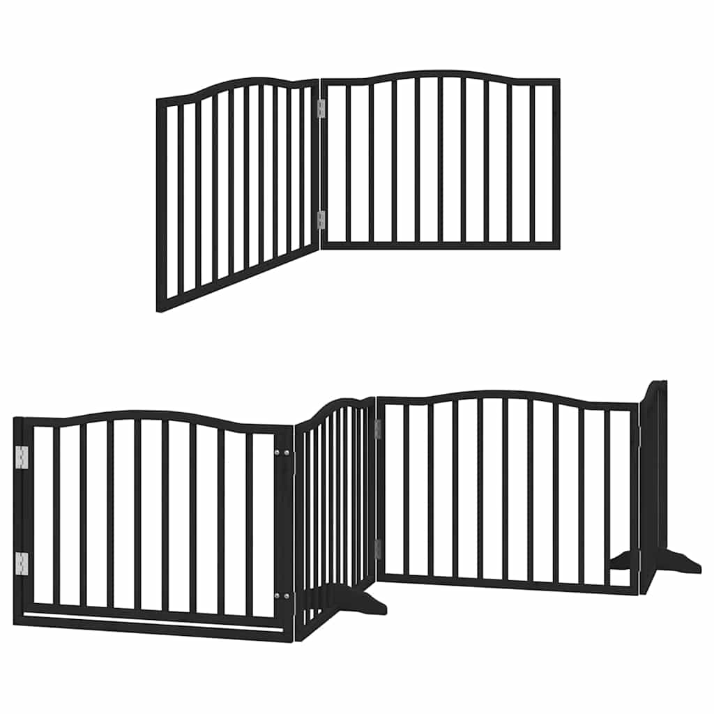 Dog Gate with Door Foldable 12 Panels Black 960 cm Poplar Wood
