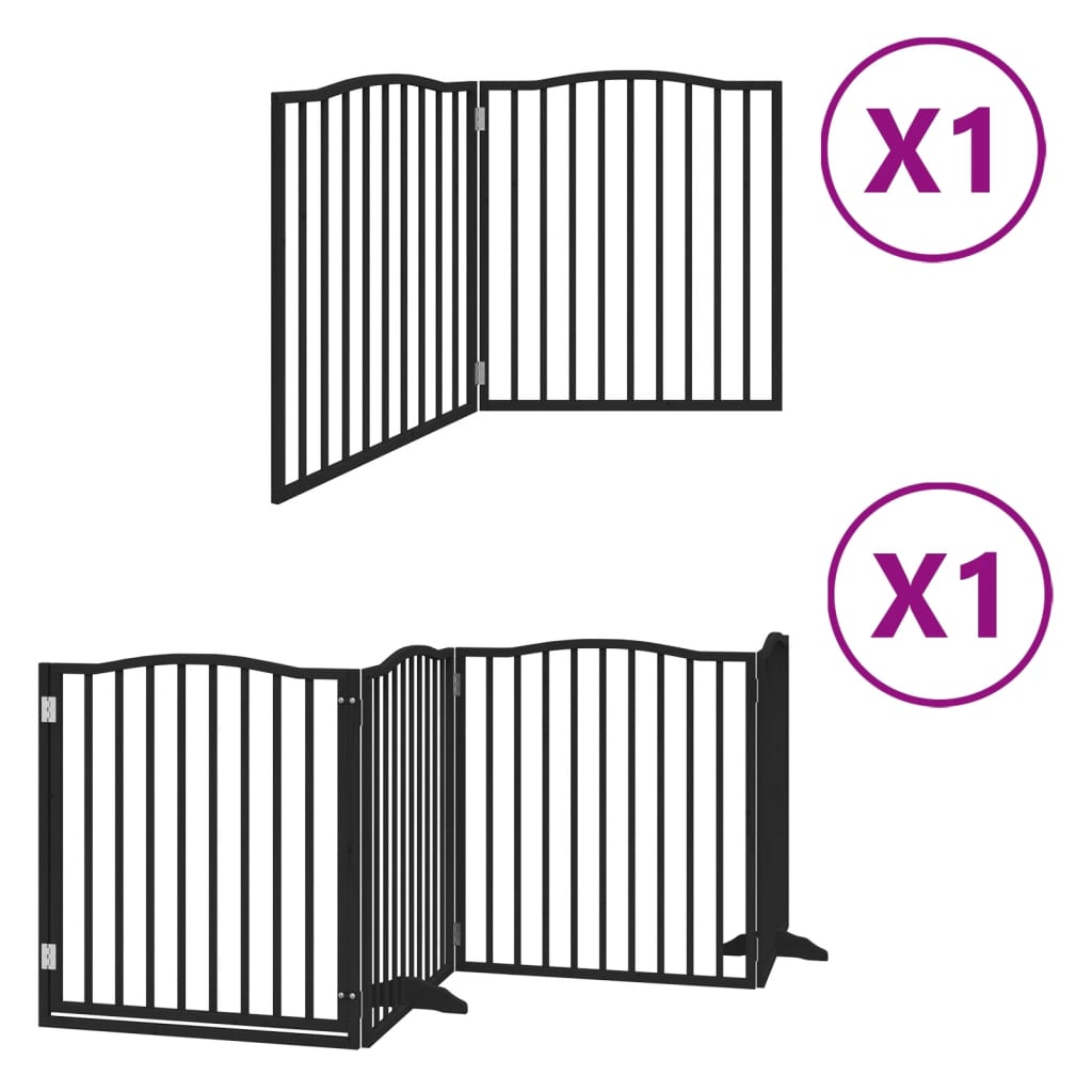 vidaXL Dog Gate with Door Foldable 6 Panels Black 480 cm Poplar Wood