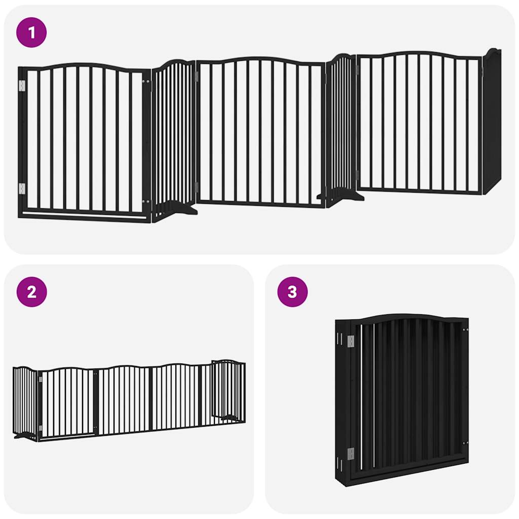 vidaXL Dog Gate with Door Foldable 6 Panels Black 480 cm Poplar Wood