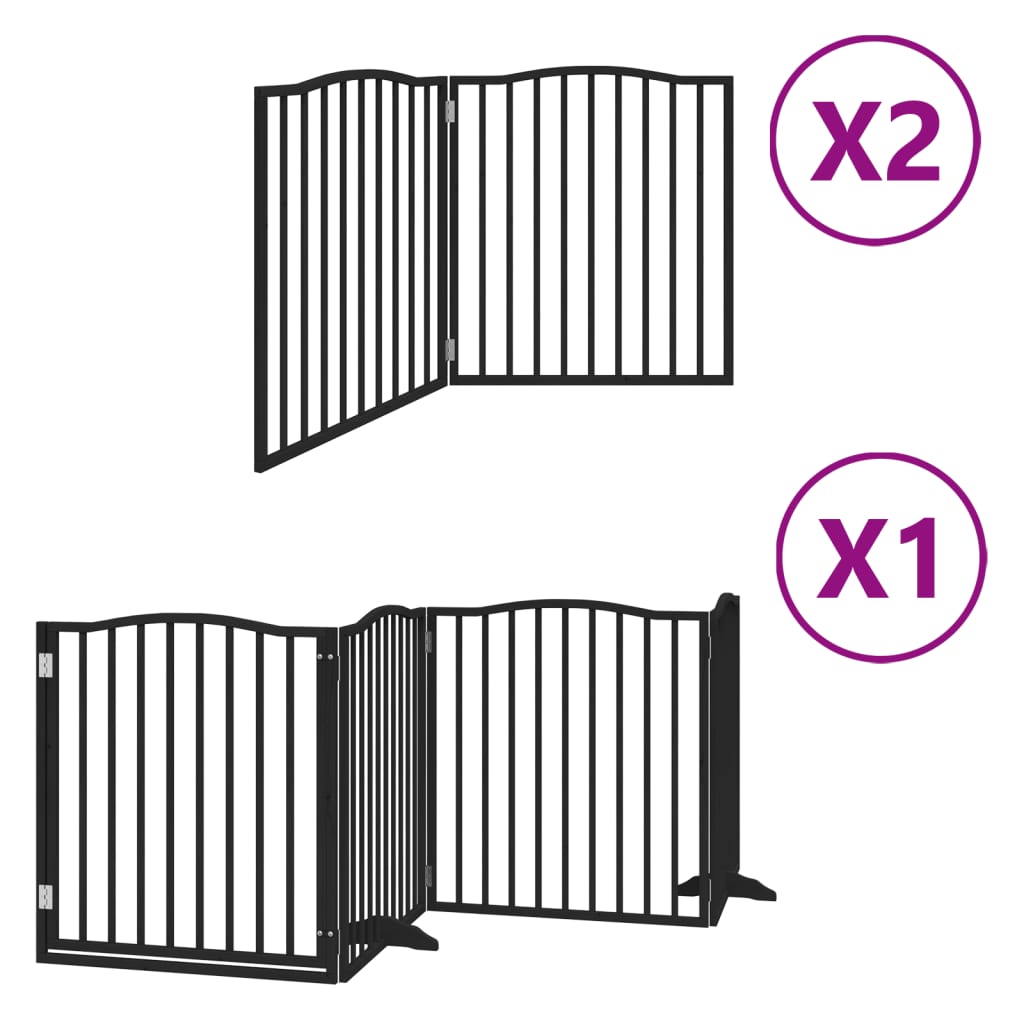 vidaXL Dog Gate with Door Foldable 8 Panels Black 640 cm Poplar Wood