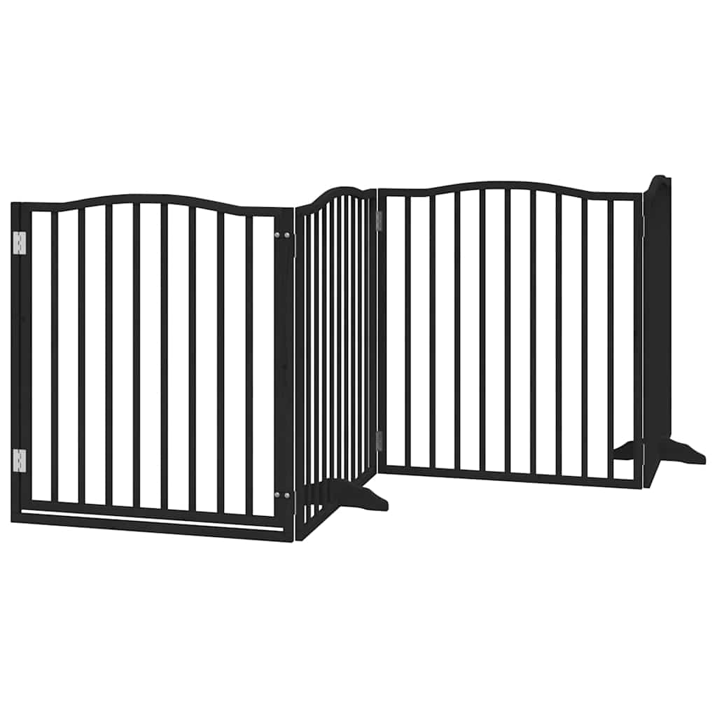 Dog Gate with Door Foldable 8 Panels Black 640 cm Poplar Wood