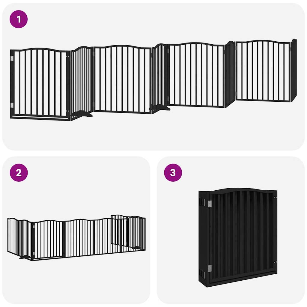 vidaXL Dog Gate with Door Foldable 8 Panels Black 640 cm Poplar Wood