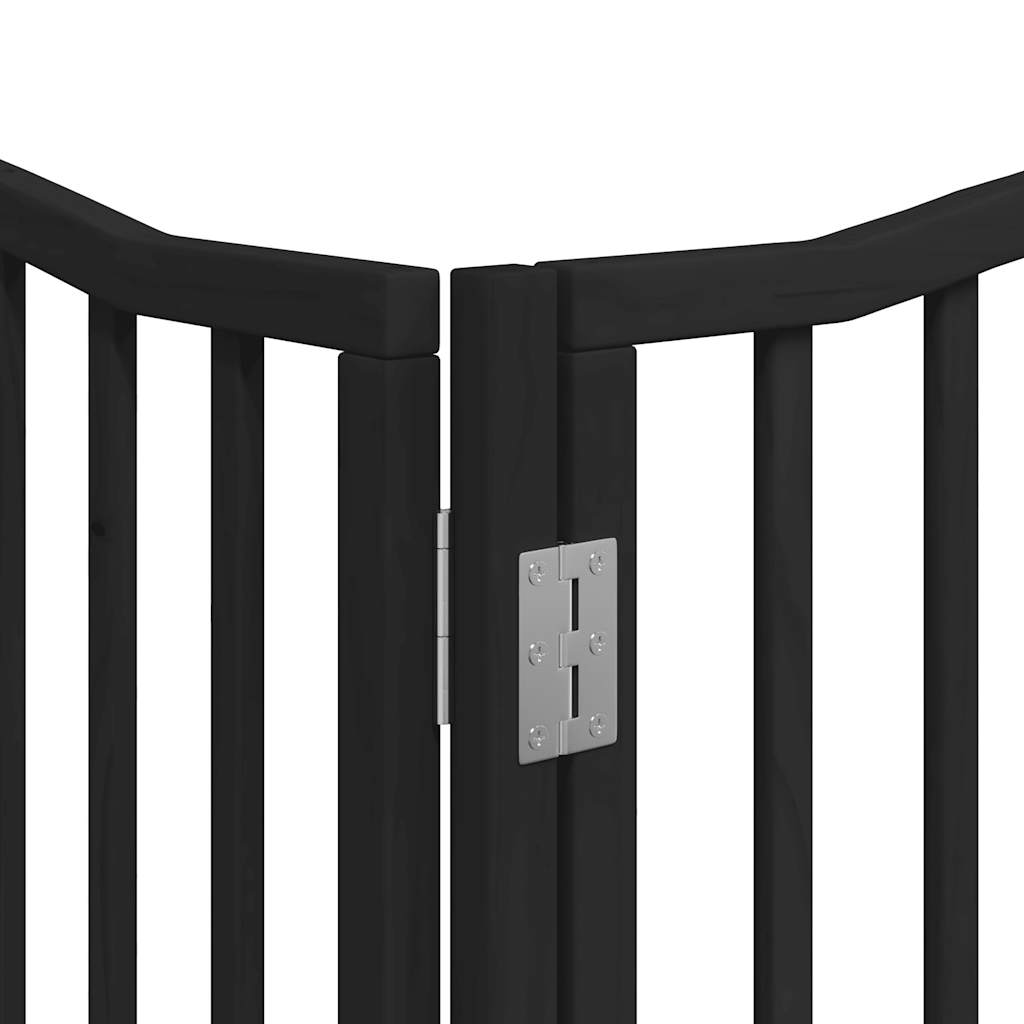 vidaXL Dog Gate with Door Foldable 8 Panels Black 640 cm Poplar Wood