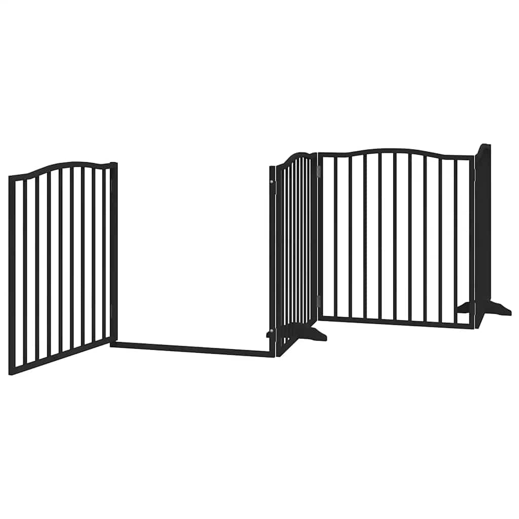 Dog Gate with Door Foldable 12 Panels Black 960 cm Poplar Wood