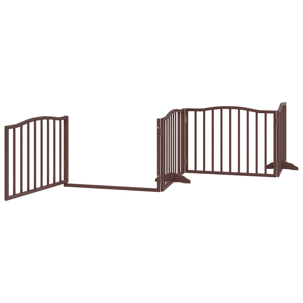 Dog Gate with Door Foldable 6 Panels Brown 480 cm Poplar Wood