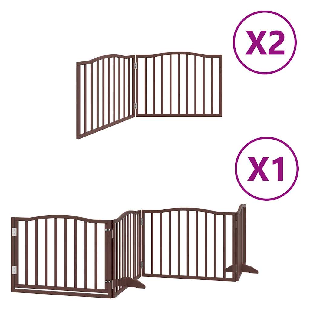 vidaXL Dog Gate with Door Foldable 8 Panels Brown 640 cm Poplar Wood