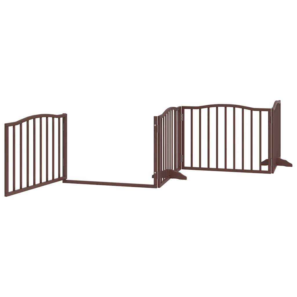 vidaXL Dog Gate with Door Foldable 8 Panels Brown 640 cm Poplar Wood