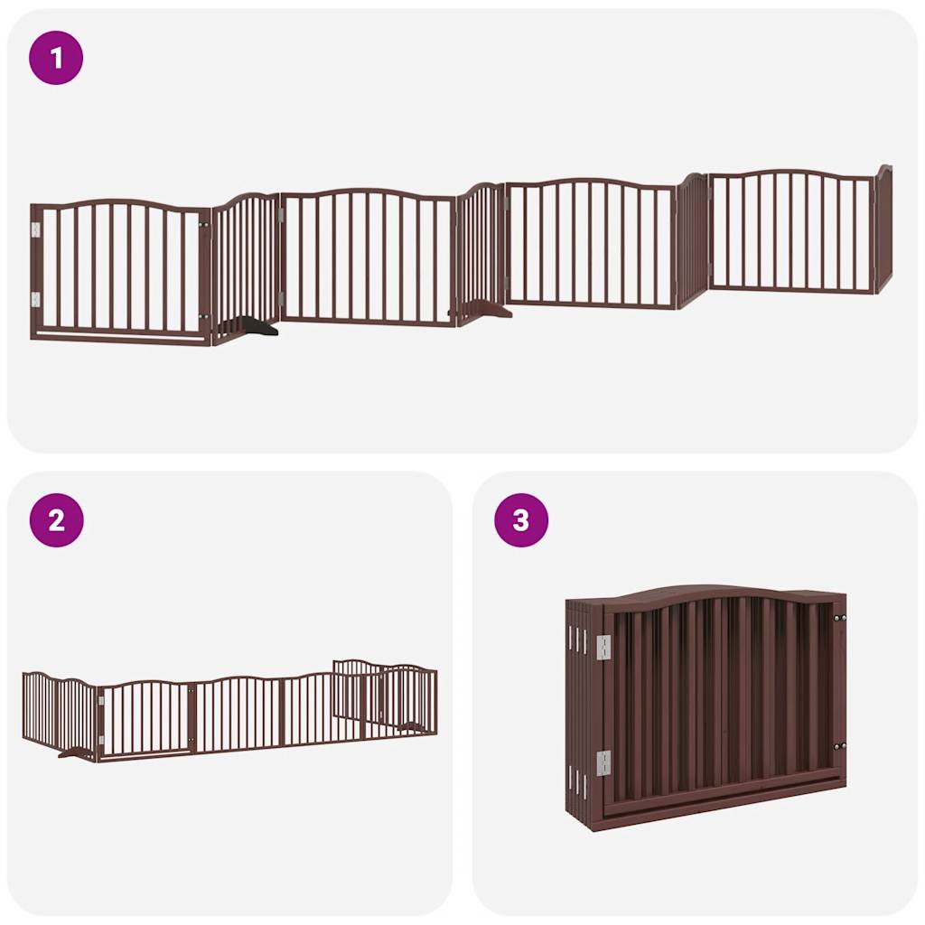 vidaXL Dog Gate with Door Foldable 8 Panels Brown 640 cm Poplar Wood