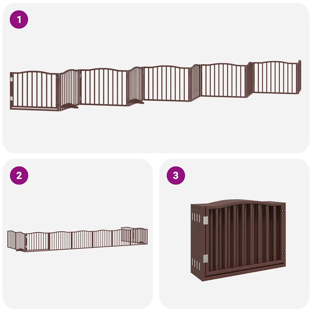 vidaXL Dog Gate with Door Foldable 10 Panels Brown 800 cm Poplar Wood