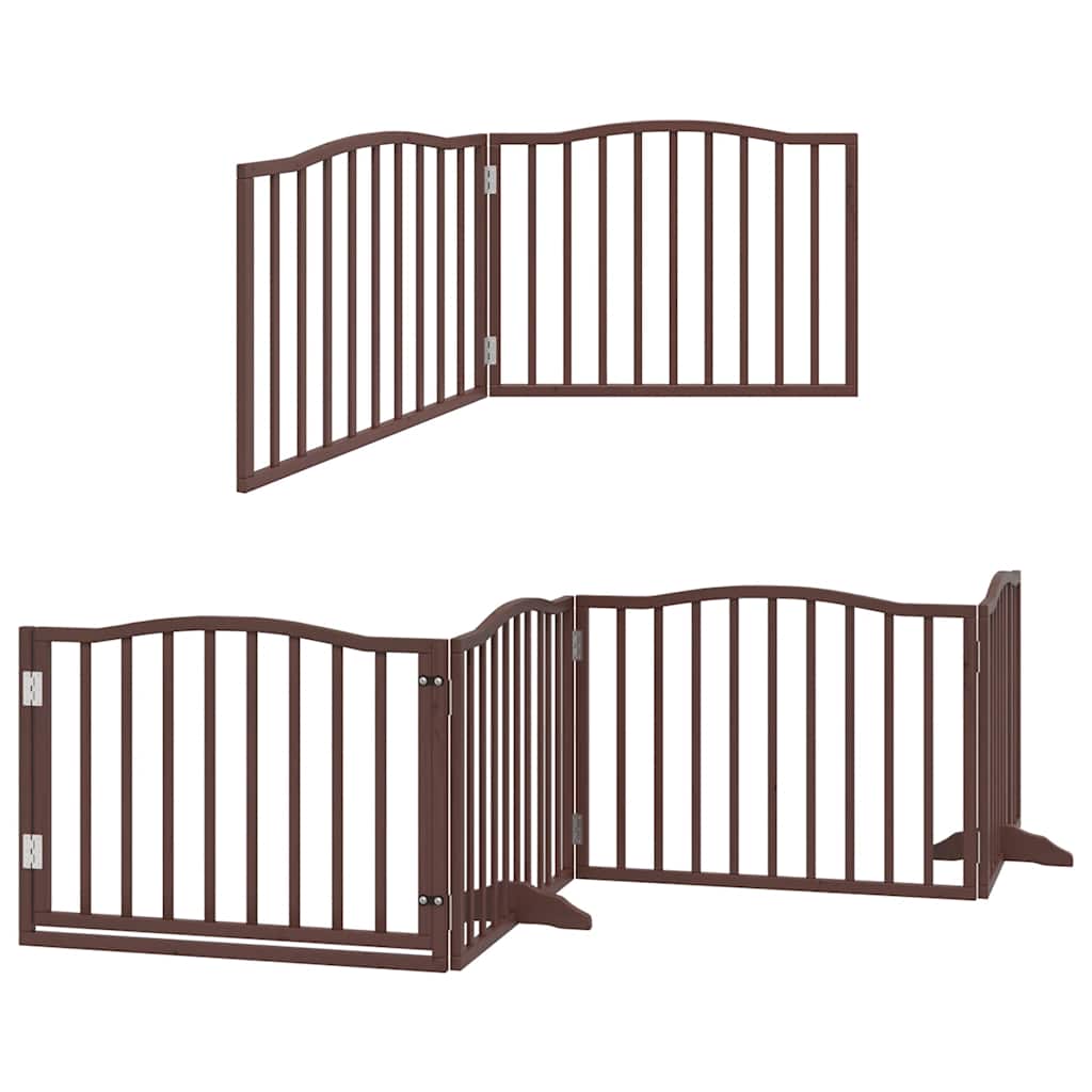 Dog Gate with Door Foldable 12 Panels Brown 960 cm Poplar Wood