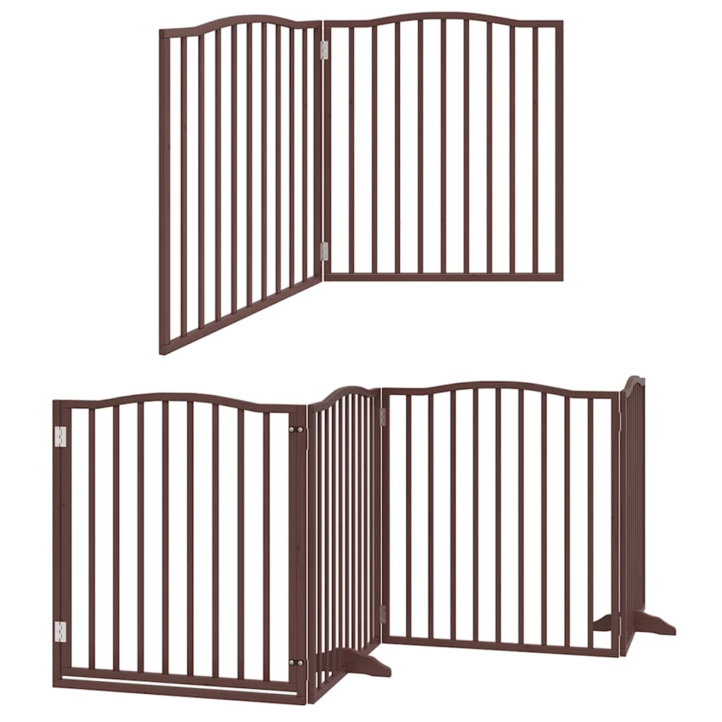 Dog Gate with Door Foldable 6 Panels Brown 480 cm Poplar Wood