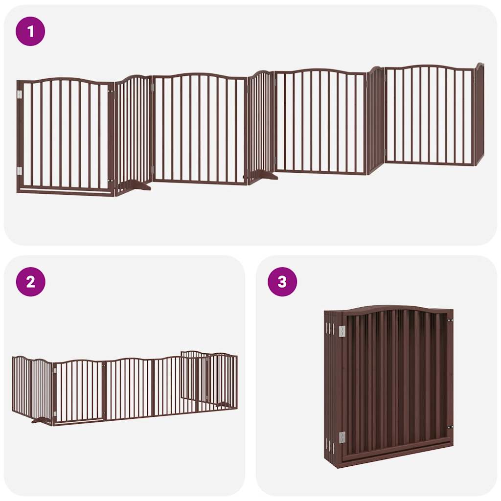 vidaXL Dog Gate with Door Foldable 8 Panels Brown 640 cm Poplar Wood