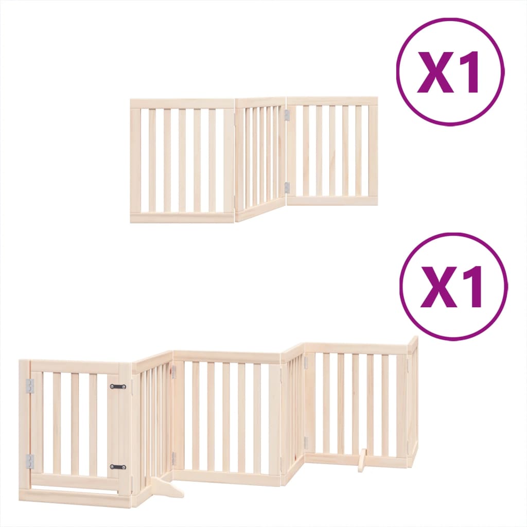 vidaXL Dog Gate with Door Foldable 9 Panels 450 cm Poplar Wood