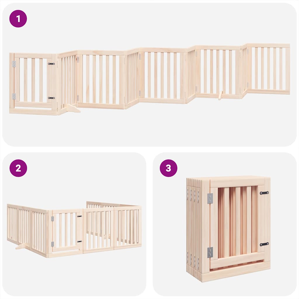 vidaXL Dog Gate with Door Foldable 9 Panels 450 cm Poplar Wood