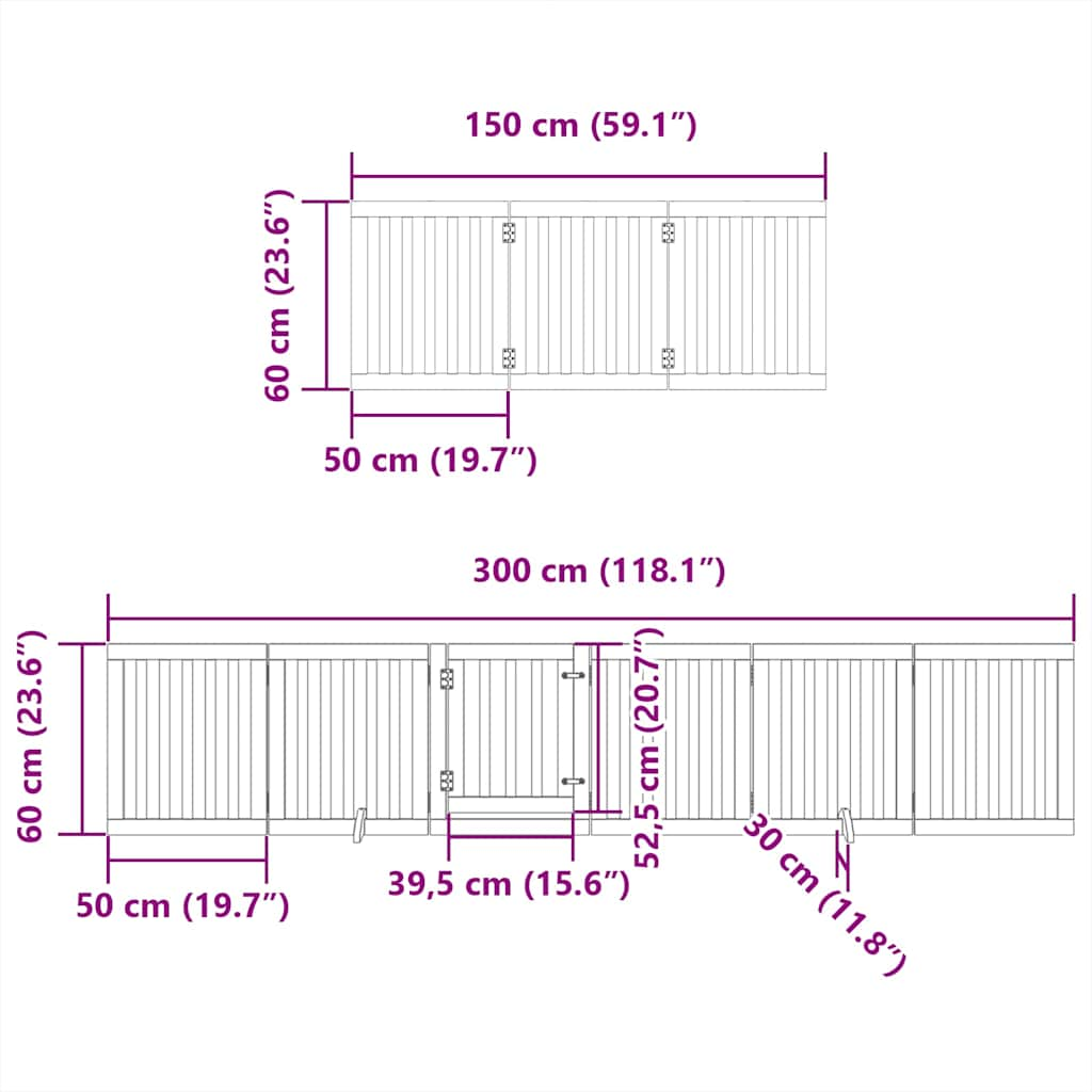 vidaXL Dog Gate with Door Foldable 9 Panels 450 cm Poplar Wood