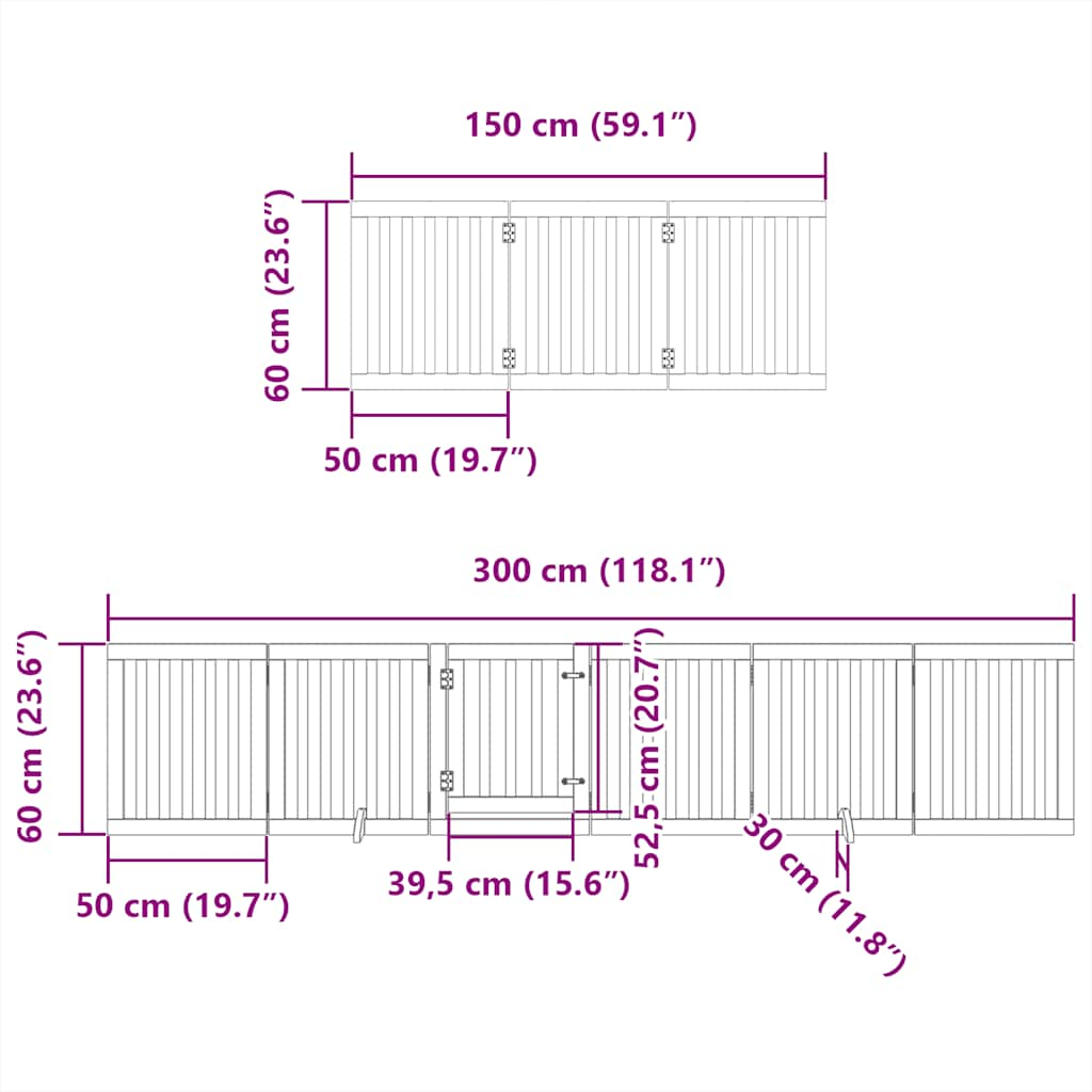 vidaXL Dog Gate with Door Foldable 12 Panels 600 cm Poplar Wood