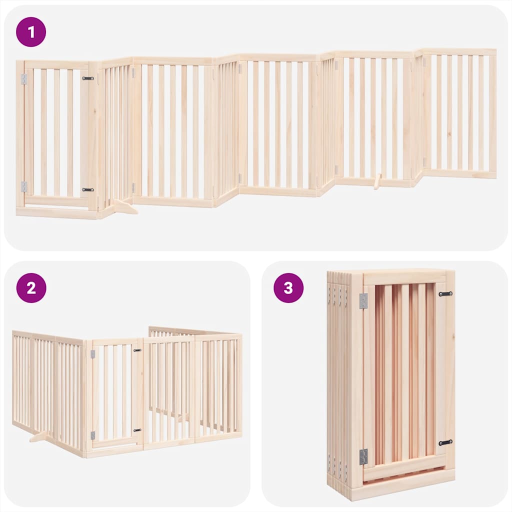 Dog Gate with Door Foldable 9 Panels 450 cm Poplar Wood