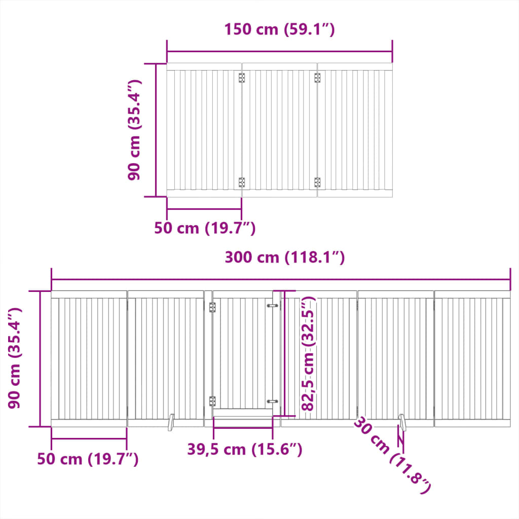 vidaXL Dog Gate with Door Foldable 9 Panels 450 cm Poplar Wood