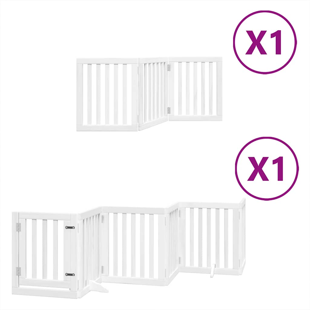 vidaXL Dog Gate with Door Foldable 9 Panels White 450 cm Poplar Wood