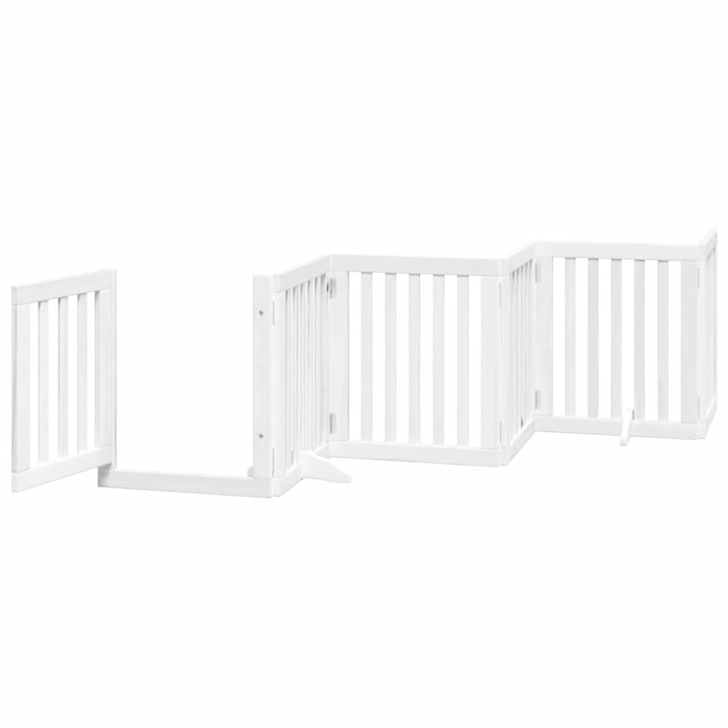 vidaXL Dog Gate with Door Foldable 9 Panels White 450 cm Poplar Wood