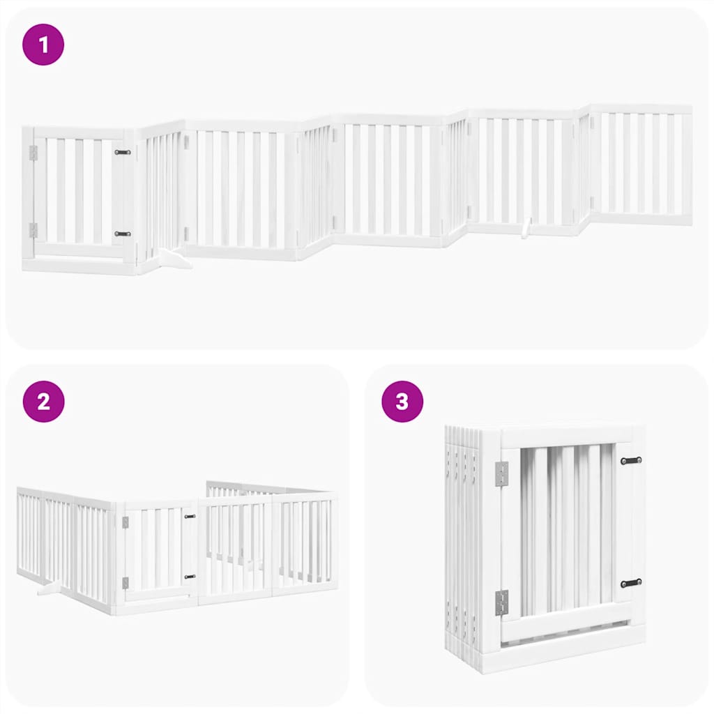 vidaXL Dog Gate with Door Foldable 9 Panels White 450 cm Poplar Wood