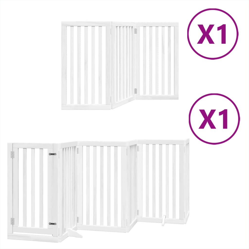 vidaXL Dog Gate with Door Foldable 9 Panels White 450 cm Poplar Wood