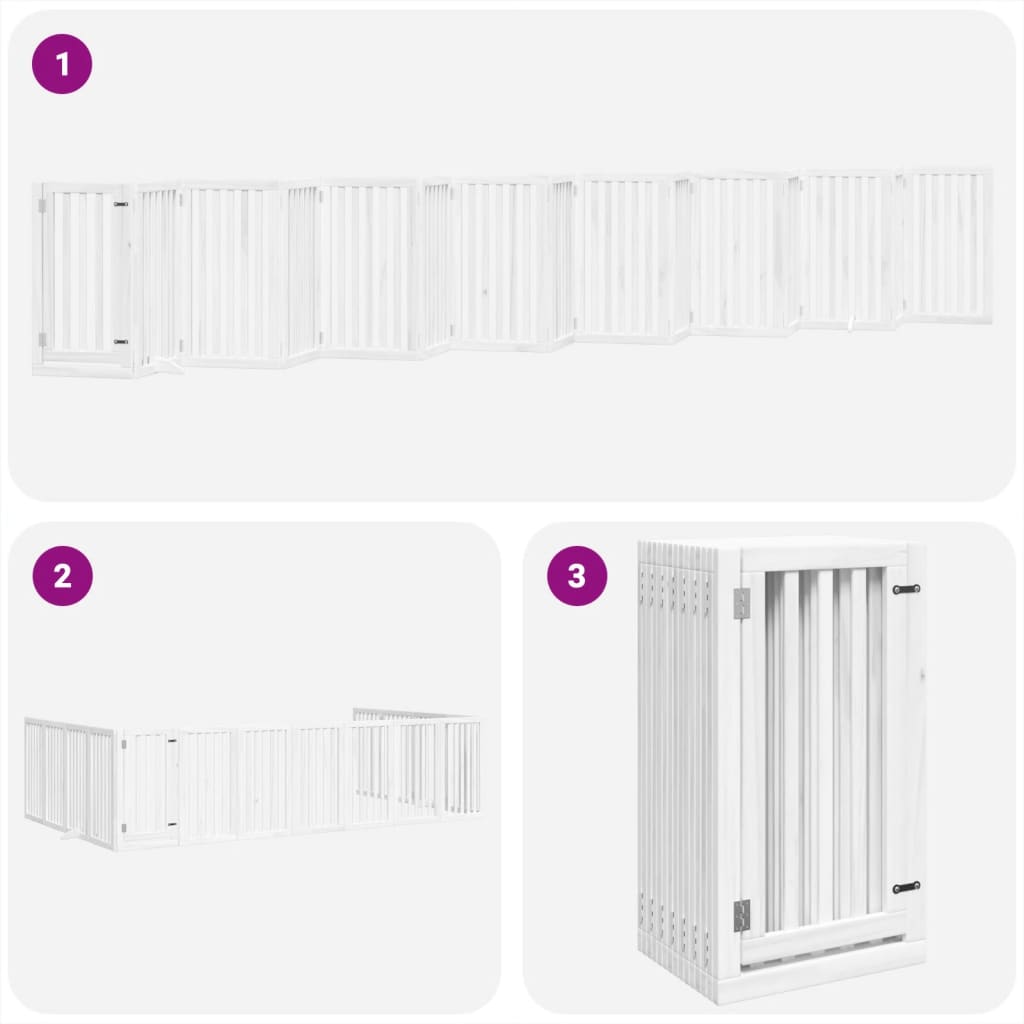 vidaXL Dog Gate with Door Foldable 15 Panels White 750 cm Poplar Wood