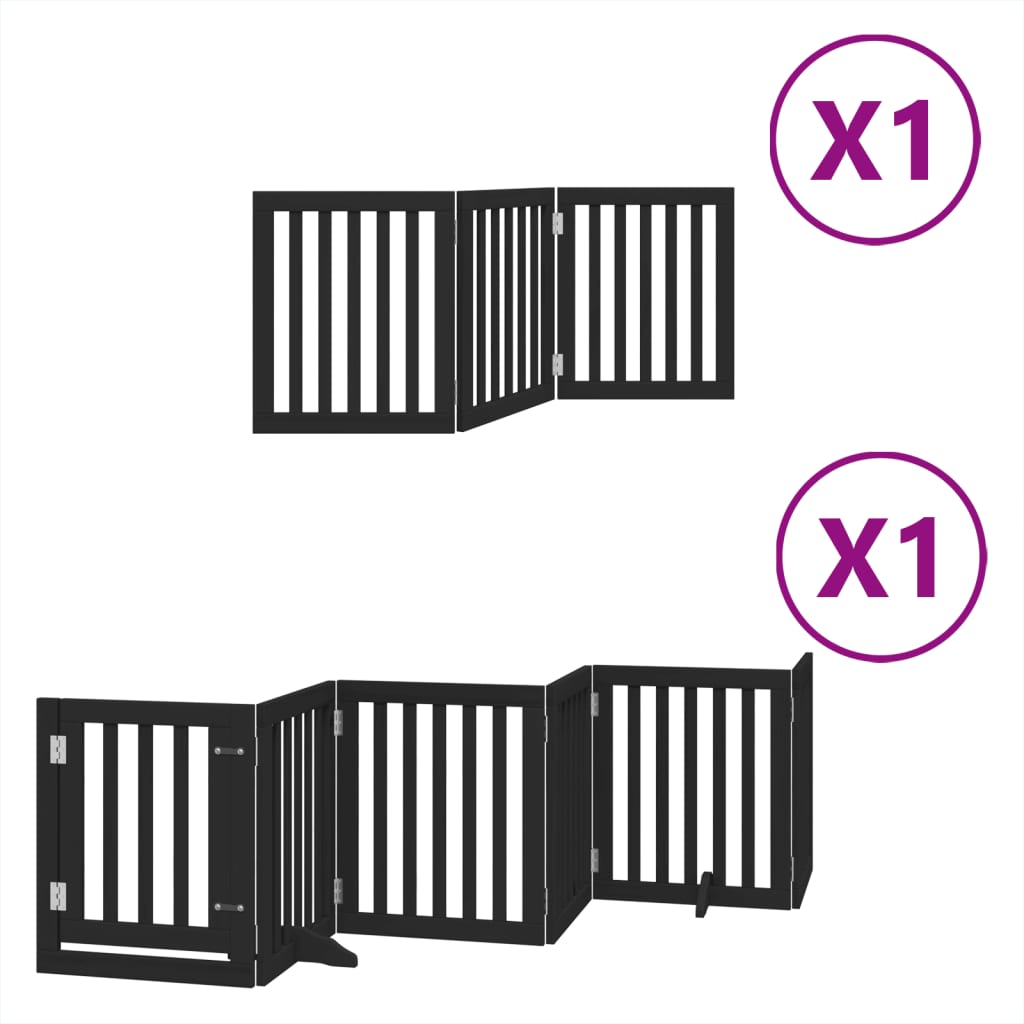 vidaXL Dog Gate with Door Foldable 9 Panels Black 450 cm Poplar Wood