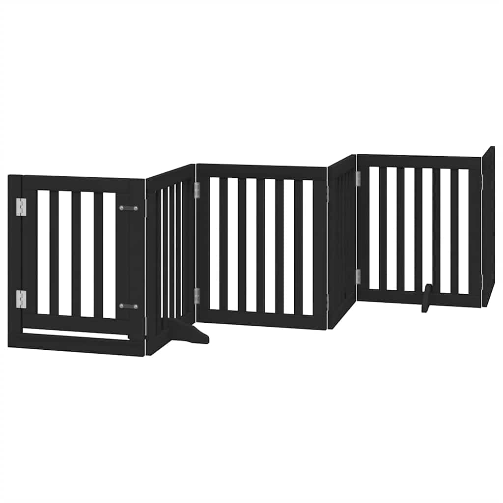 Dog Gate with Door Foldable 9 Panels Black 450 cm Poplar Wood