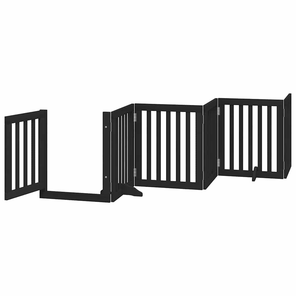Dog Gate with Door Foldable 9 Panels Black 450 cm Poplar Wood
