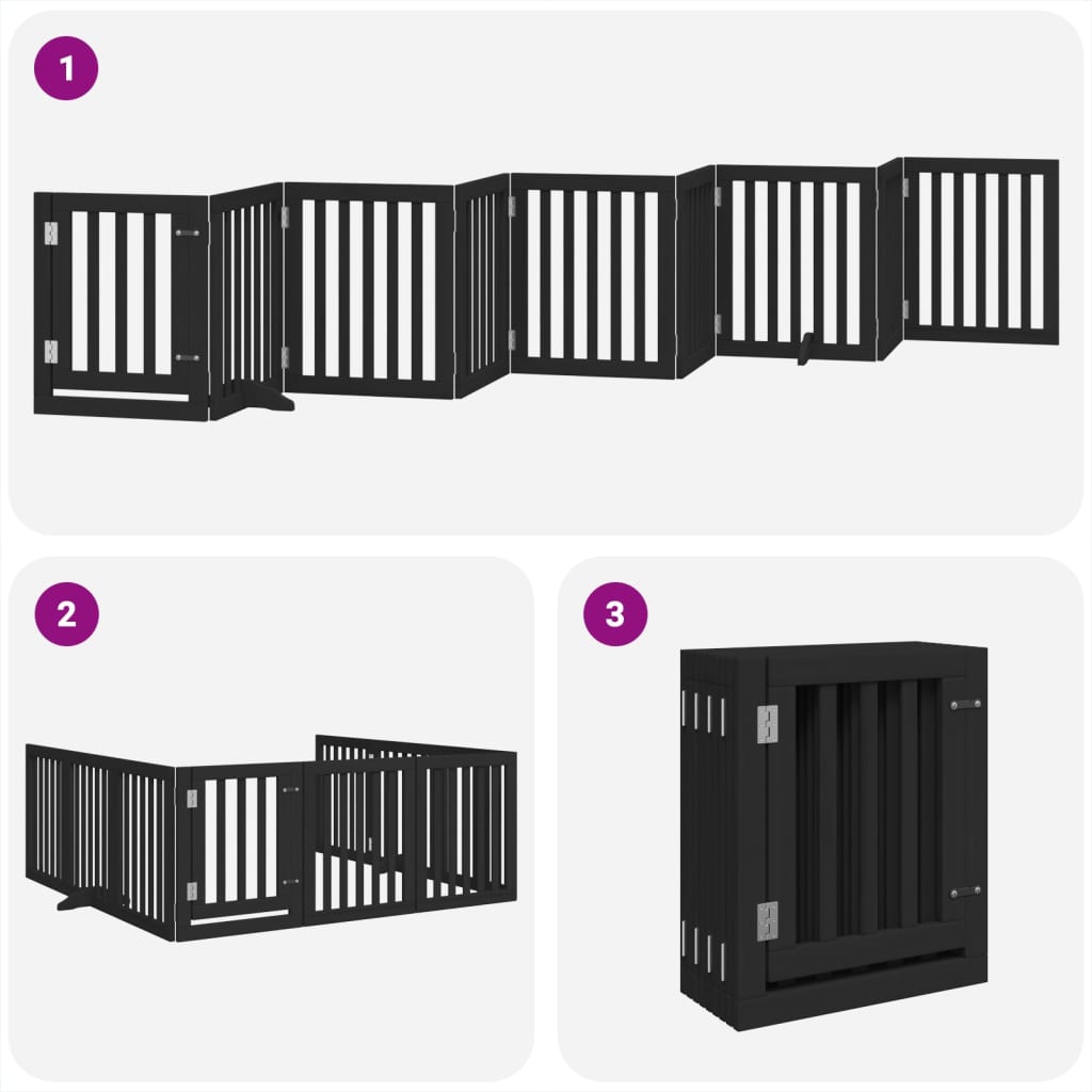 vidaXL Dog Gate with Door Foldable 9 Panels Black 450 cm Poplar Wood