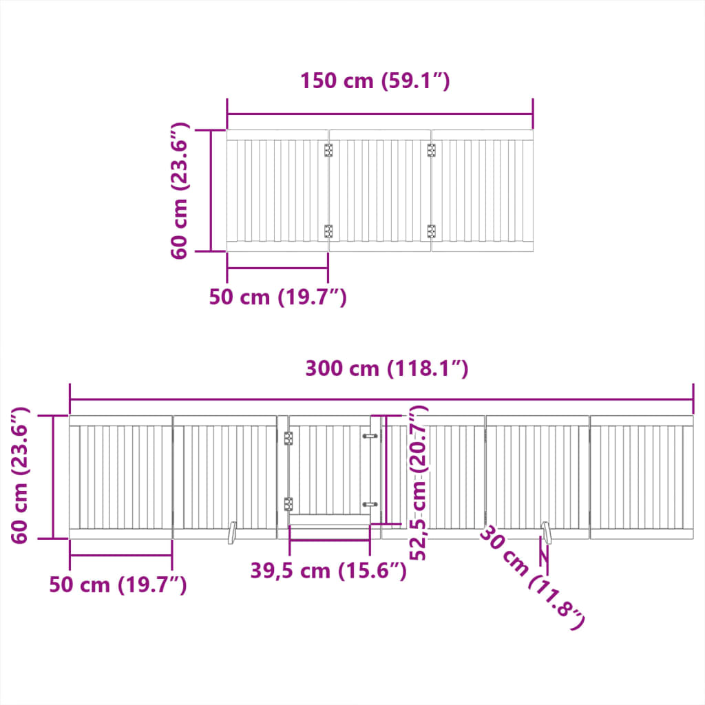 vidaXL Dog Gate with Door Foldable 9 Panels Black 450 cm Poplar Wood