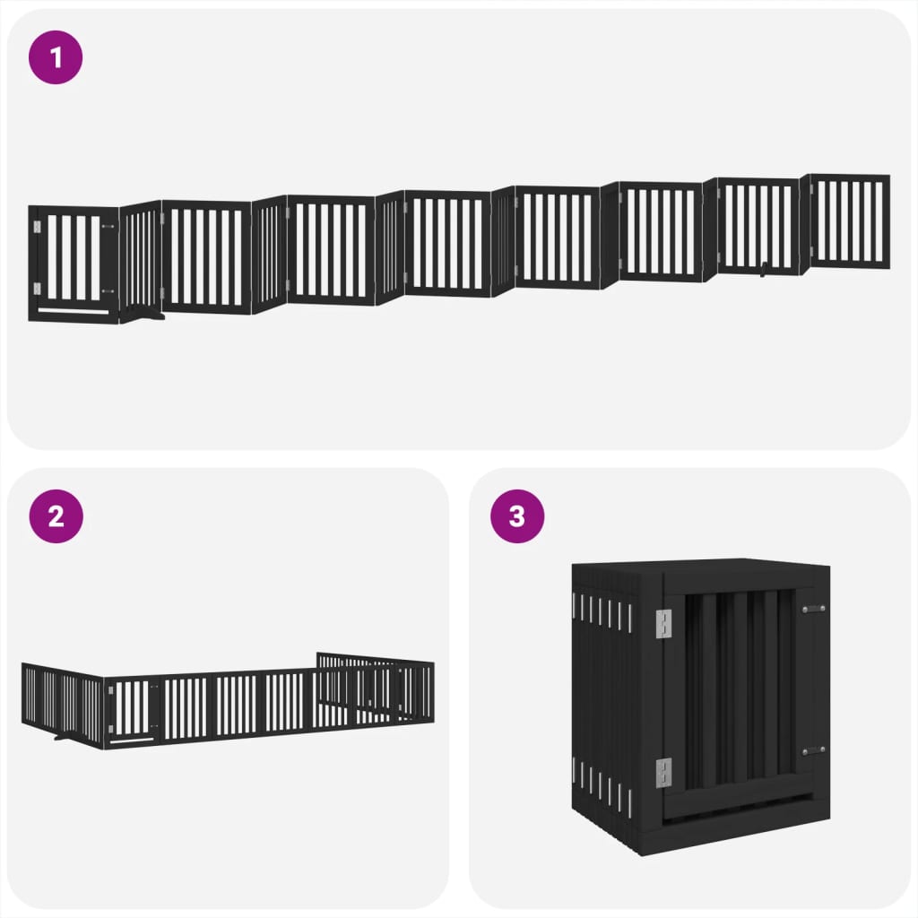 vidaXL Dog Gate with Door Foldable 15 Panels Black 750 cm Poplar Wood