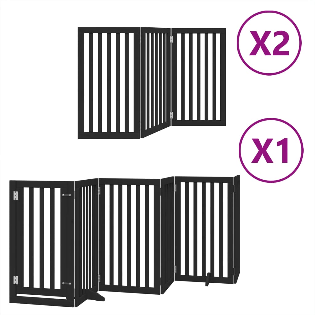 vidaXL Dog Gate with Door Foldable 12 Panels Black 600 cm Poplar Wood