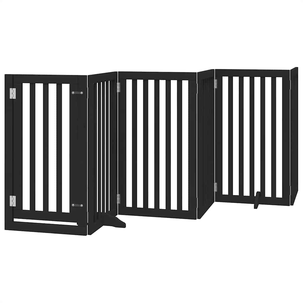 Dog Gate with Door Foldable 12 Panels Black 600 cm Poplar Wood