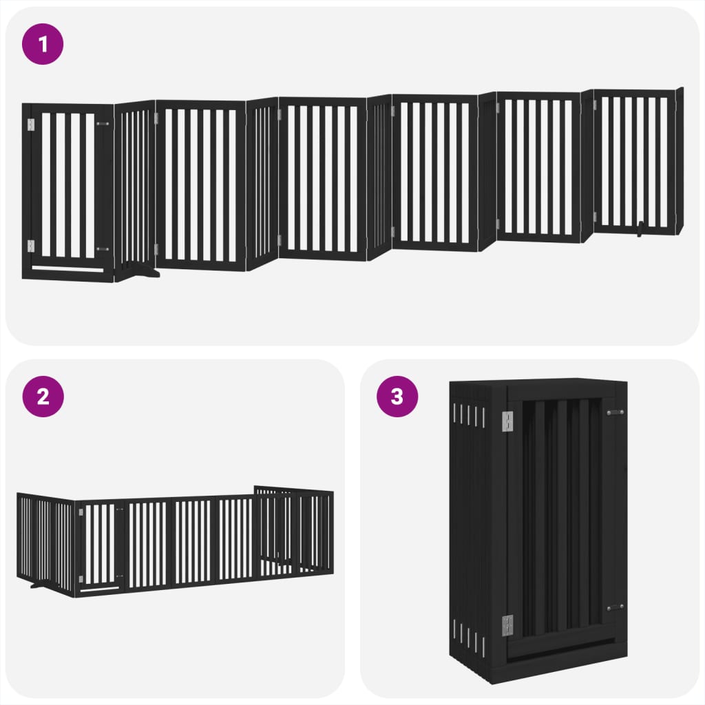 vidaXL Dog Gate with Door Foldable 12 Panels Black 600 cm Poplar Wood