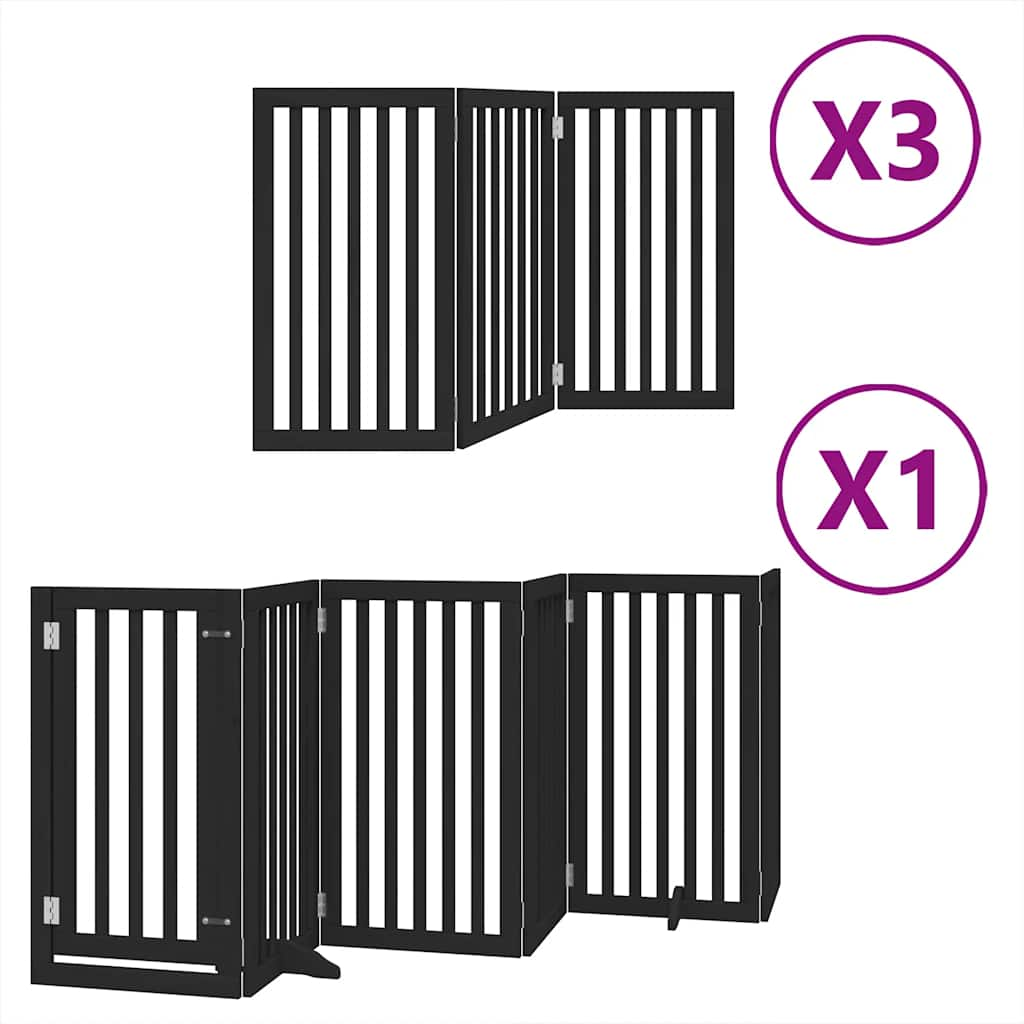 vidaXL Dog Gate with Door Foldable 15 Panels Black 750 cm Poplar Wood