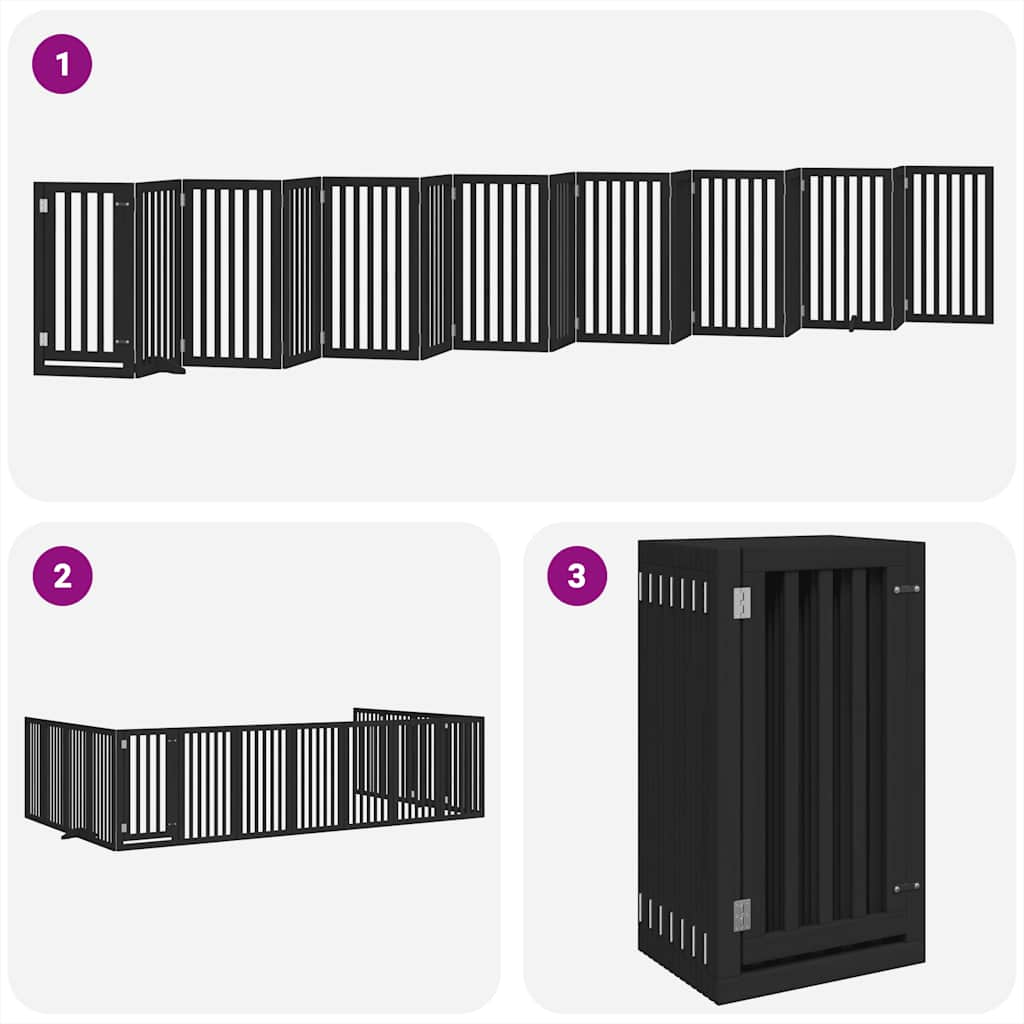 vidaXL Dog Gate with Door Foldable 15 Panels Black 750 cm Poplar Wood