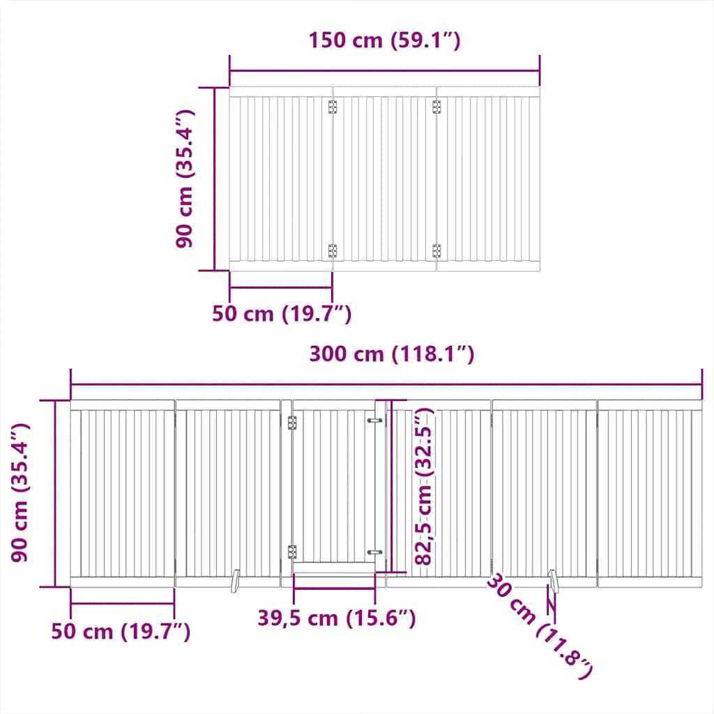 vidaXL Dog Gate with Door Foldable 15 Panels Black 750 cm Poplar Wood