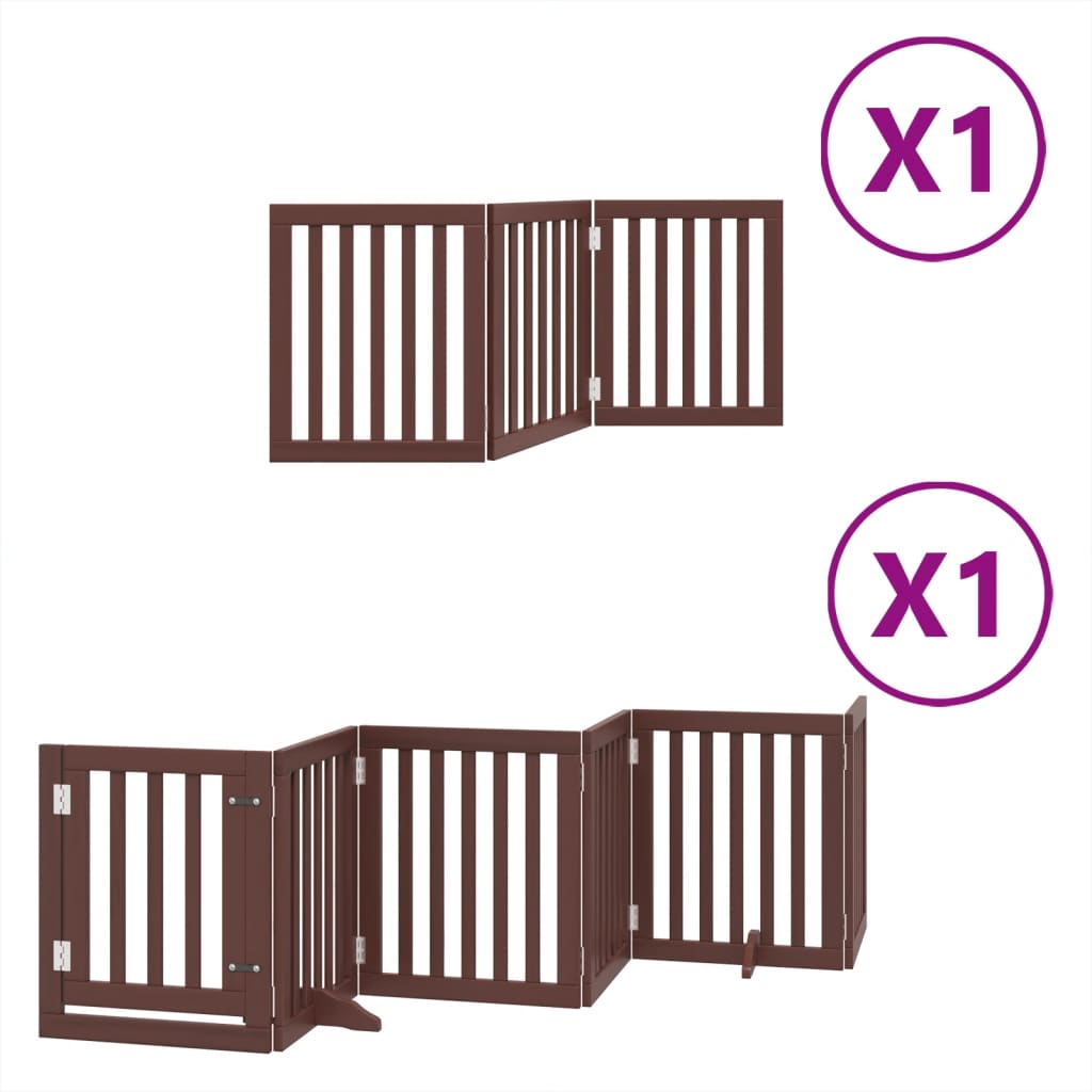 vidaXL Dog Gate with Door Foldable 9 Panels Brown 450 cm Poplar Wood