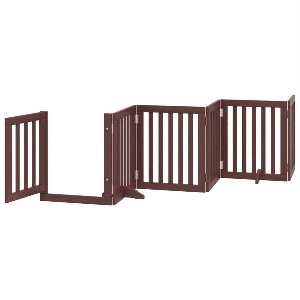 vidaXL Dog Gate with Door Foldable 9 Panels Brown 450 cm Poplar Wood