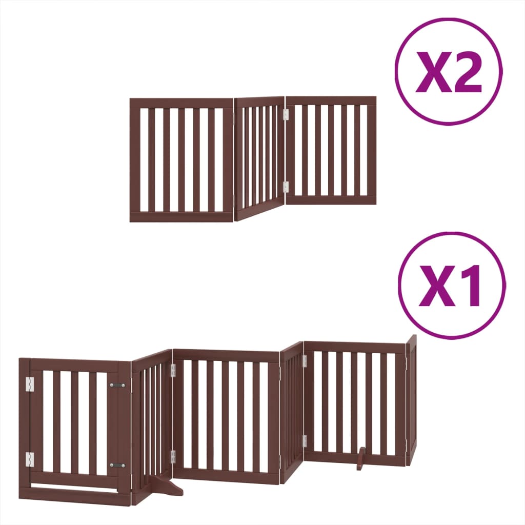 vidaXL Dog Gate with Door Foldable 12 Panels Brown 600 cm Poplar Wood