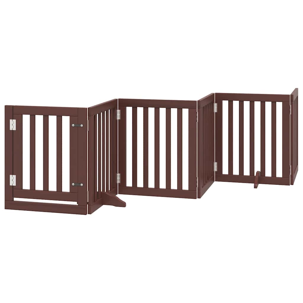 Dog Gate with Door Foldable 15 Panels Brown 750 cm Poplar Wood