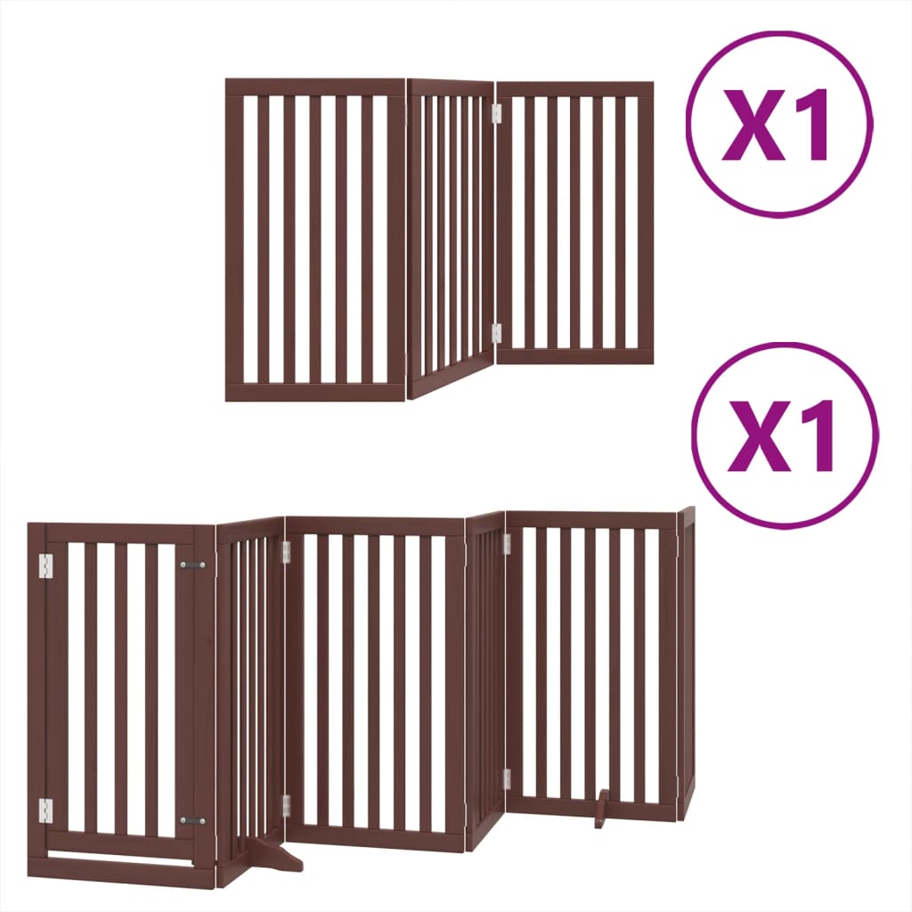 vidaXL Dog Gate with Door Foldable 9 Panels Brown 450 cm Poplar Wood